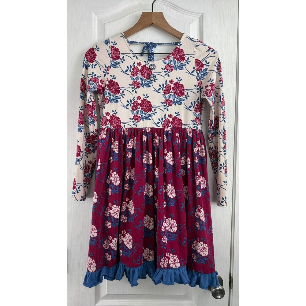 Wild Flowers Girls Long Sleeve Multicolor Floral Ruffle Dress Size 14